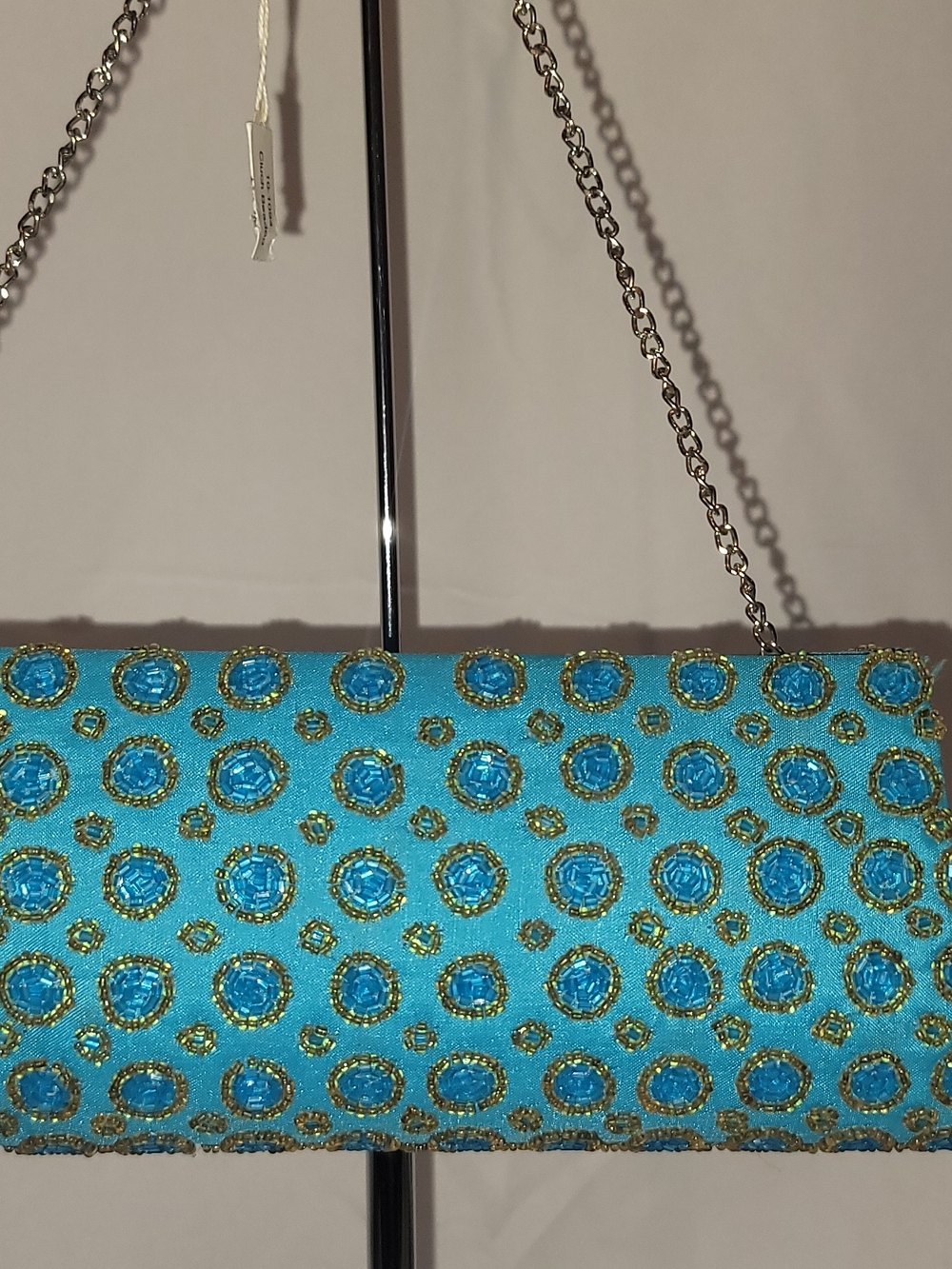 Rare Vintage Bougainvillea Turquoise Beaded Floral Rose Clutch from India